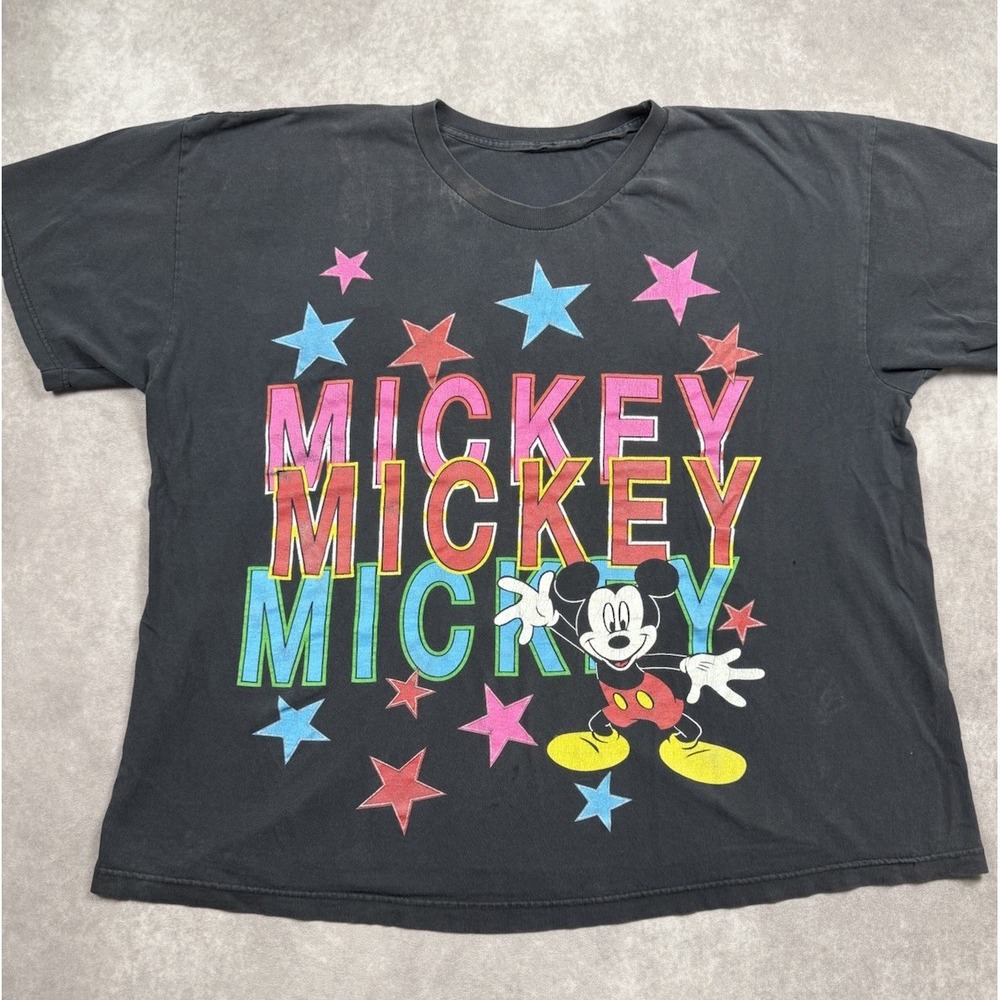 VTG Mickey‎ Mouse Women's Sz 3XL Graphic T-Shirt Black Stars